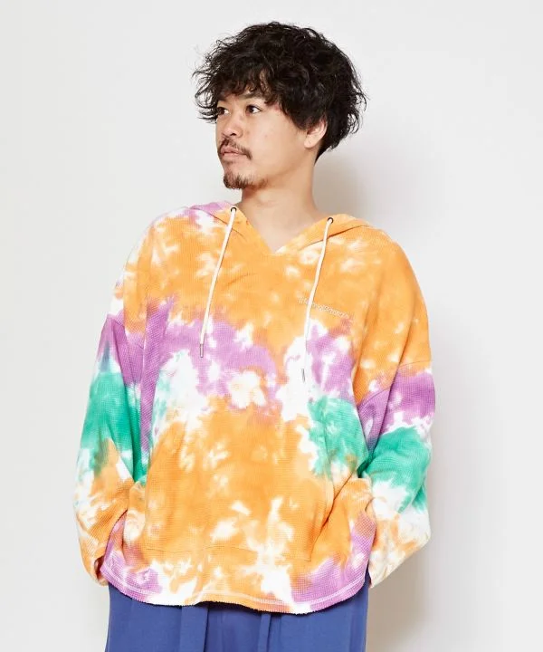 Tie Dye Waffle Oversized Hoodie Hoodie with Hidden Zipper Minimalist Clean