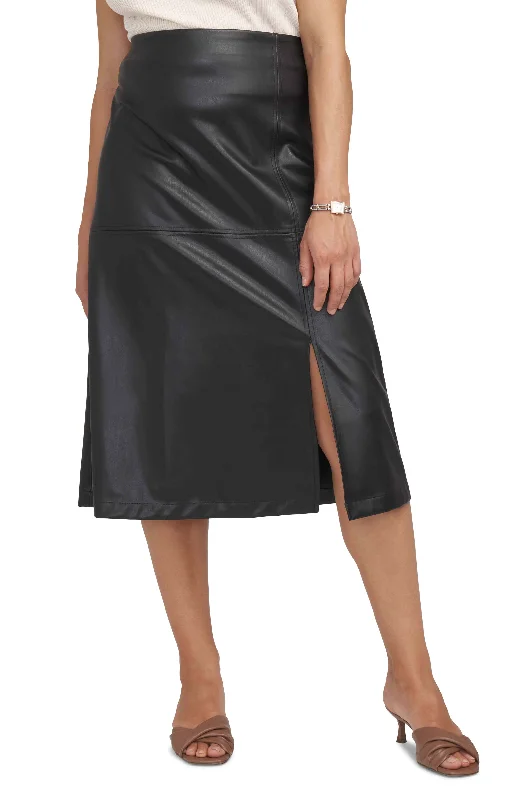 Women's Hollywood Faux-Leather Slit-Front Skirt wrap skirt elegant