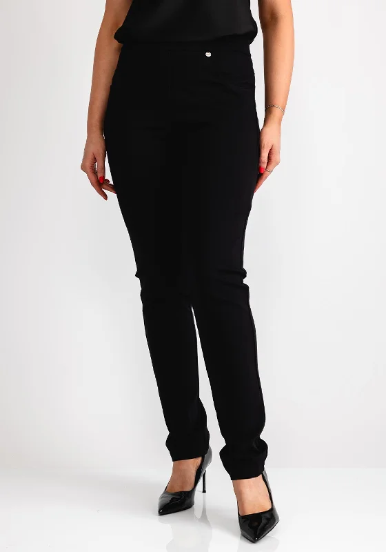 Robell Bella Full Length Comfort Stretch Trousers, Black Cropped Trousers Casual Linen