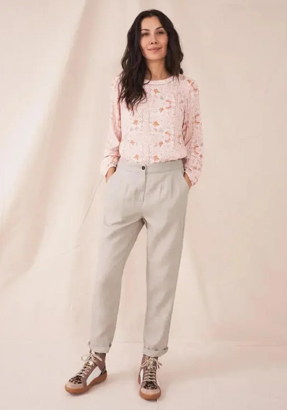 White Stuff Maddie Slim Linen Trousers, Light Grey Trousers Seasonal Trendy