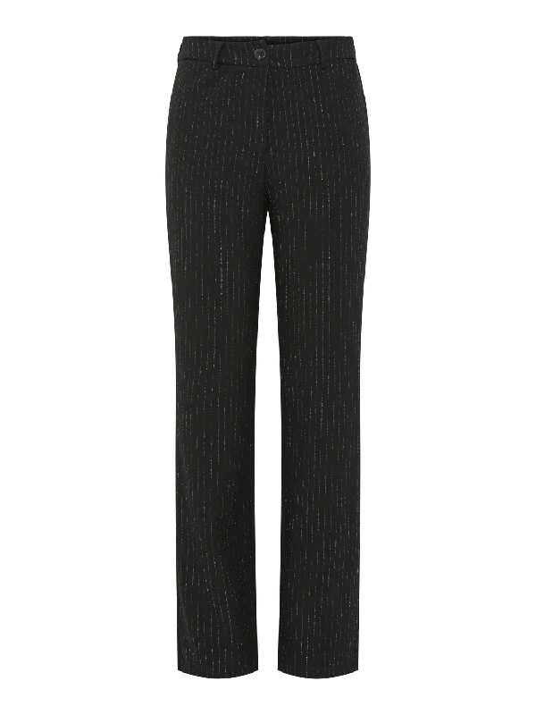 PCPARKER Trousers - Black Cropped Trousers Casual Linen