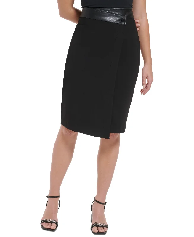 Women's Faux Leather Trim Pencil Skirt leather skirt durable