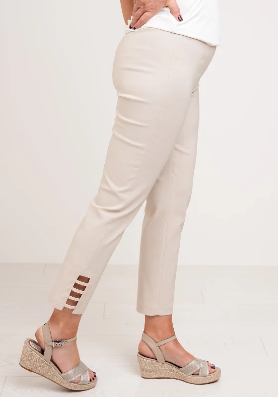 Robell Lena Slim Fit Stretch Cropped Trousers, Beige Trousers Yoga Stretchy