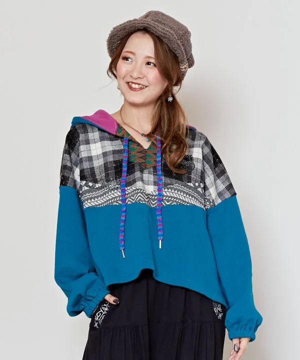 Patchwork Hoodie Hoodie with Turtle Neck Cozy Winter