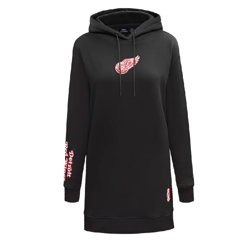 NHL DETROIT RED WINGS CLASSIC WOMEN'S FLC HOODIE DRESS (BLACK) Hoodie with Thumb Holes Functional Cozy