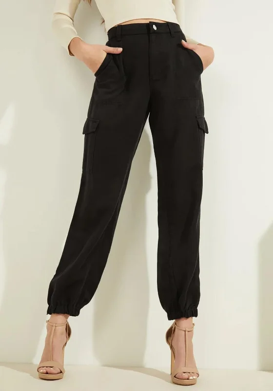 Guess Womens Relaxed Cargo Style Trousers, Black Trousers chic fashionable