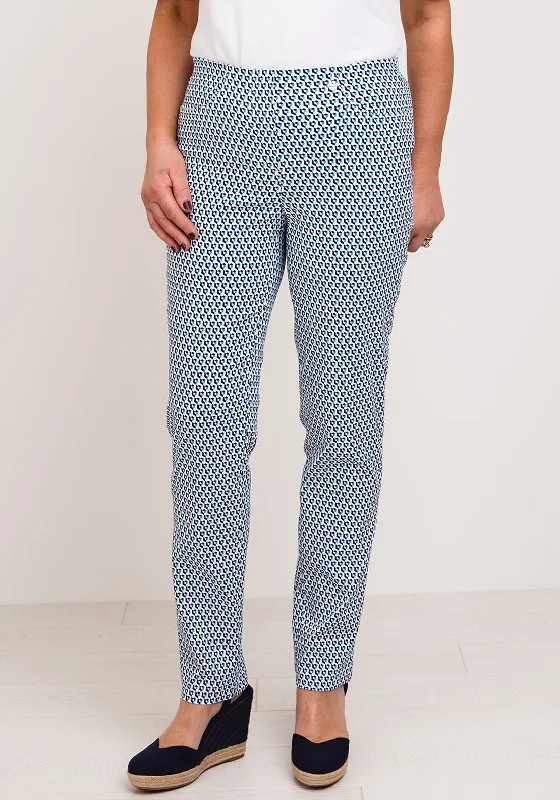 Robell Bella Geo Print Full Length Stretch Trousers, Blue Trousers Trousers Formal