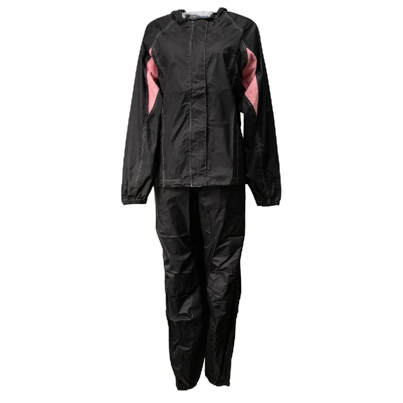 Milwaukee Leather MPL9607 Women's Black and Pink Water Resistant Rain Suit w/ Reflective Material and Hoodie Hoodie with Rolled Sleeves Casual Relaxed