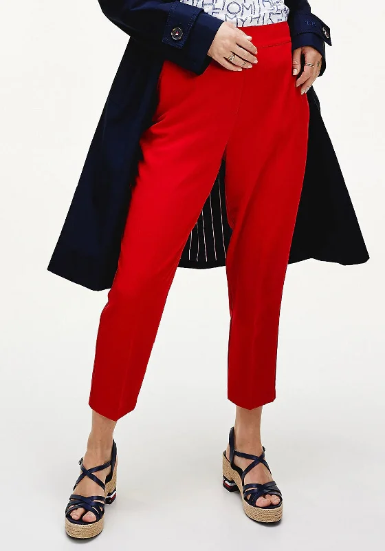 Tommy Hilfiger Womens Tapered Trousers, Red Trousers Bestseller Popular