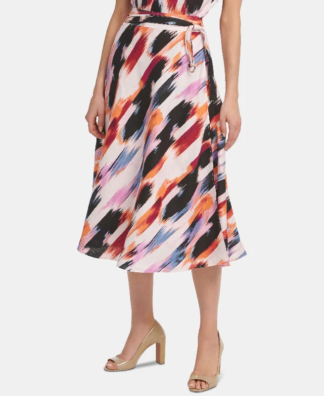 DKNY Printed Tie Waist Skirt belted skirt waist