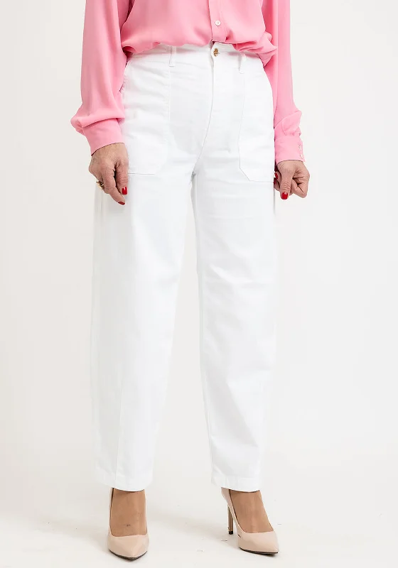 iBlues Galilea Oversized Pocket Slouch Trousers, White Trousers trendy modern