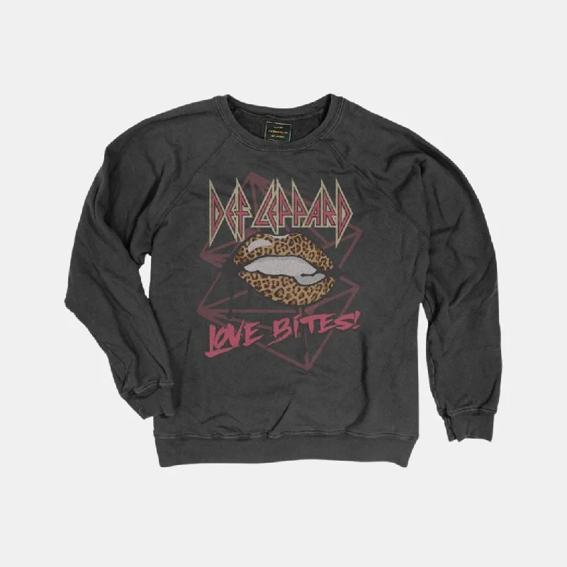 Def Leppard "Love Bites" Sweatshirt (Black) Hoodie with Typography Text Message