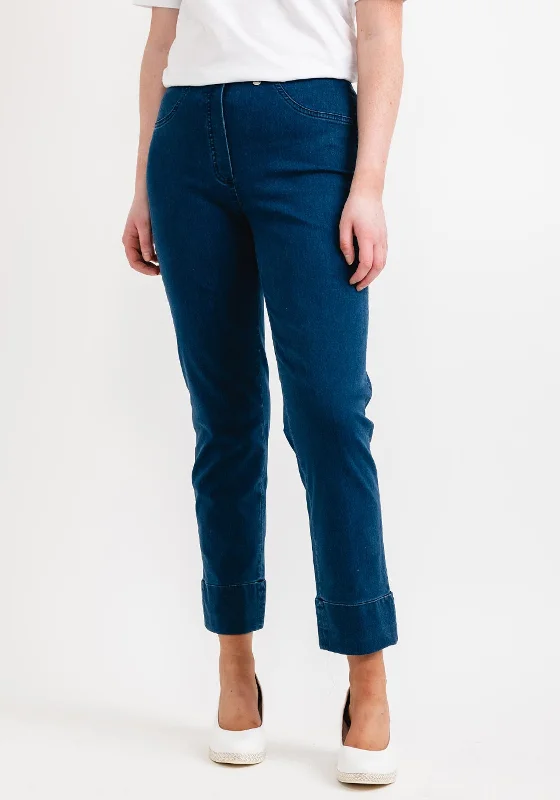 Robell Bella 09 Ankle Grazer Denim Look Trousers, Blue Denim Trousers Brand Named