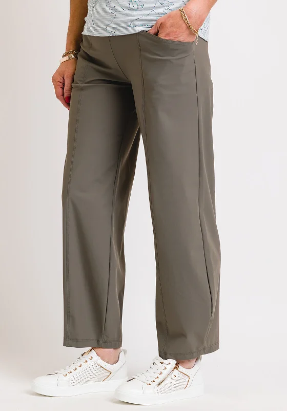 Naya Wide Leg Cropped Elasticated Trousers, Green Trousers Trousers Formal