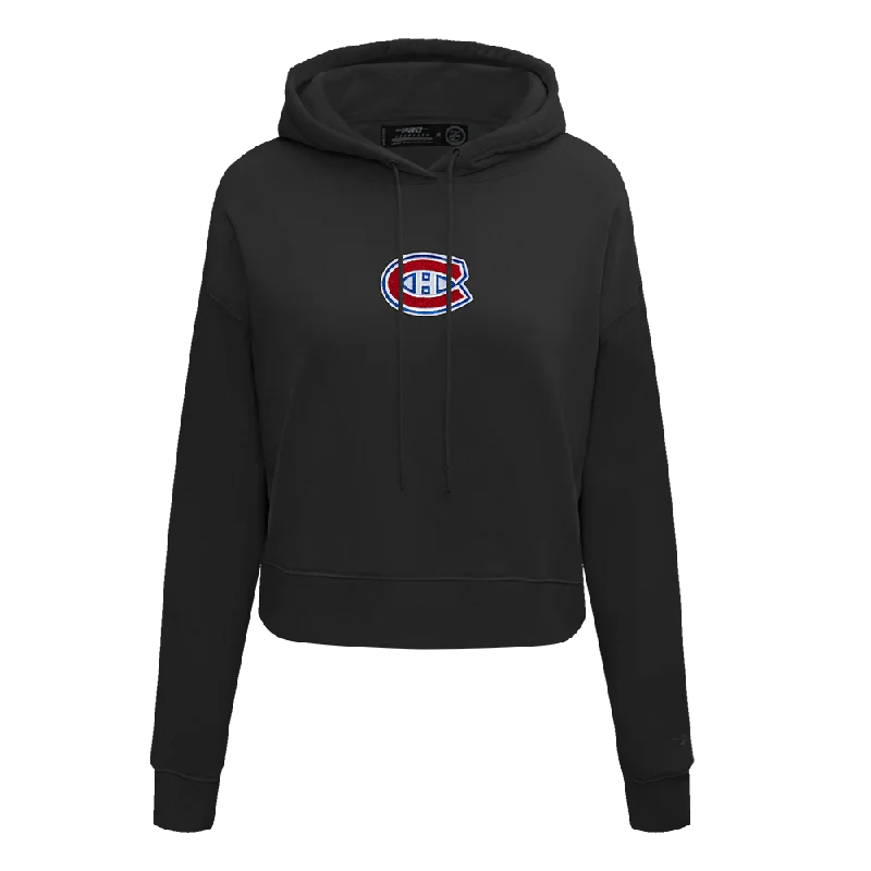 NHL MONTREAL CANADIENS CLASSIC WOMEN'S FLC CROPPED PO HOODIE (BLACK) Hoodie with Color Block Contrast Stylish