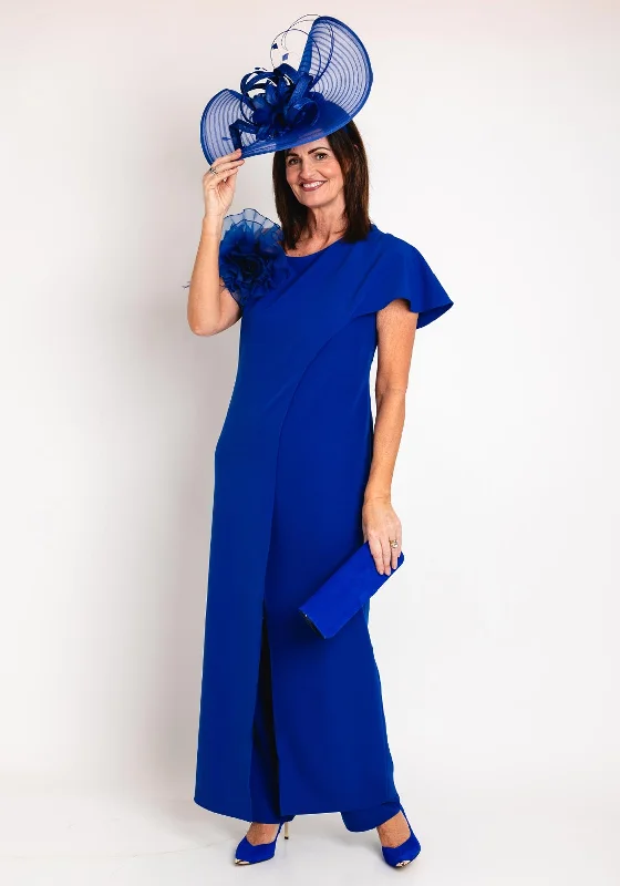 Giorgio Jo Corsage Detail Longline Top and Trouser Set, Cobalt Blue Trousers Office Stylish