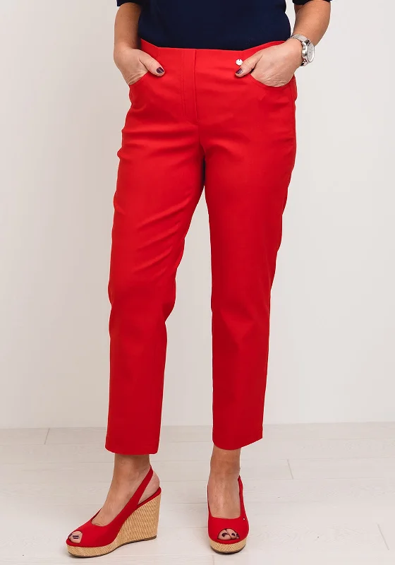 Robell Bella 09 Slim Cropped Trousers, Red Trousers Office Stylish