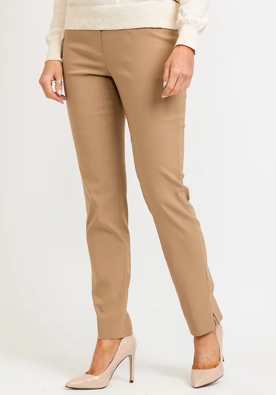 Robell Marie Full Length Slim Leg Trousers, Latte Trousers chic fashionable