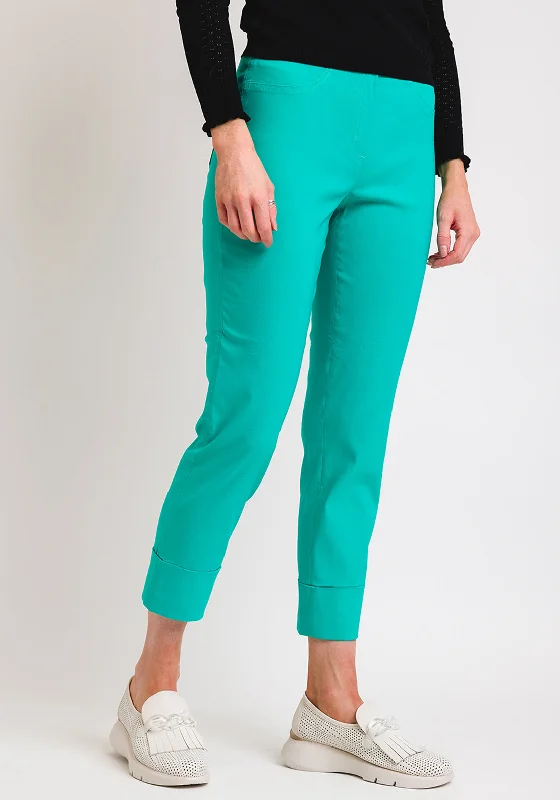 Robell Bella 09 Turn Up Cropped Trousers, Jade Green Trousers Ceremony Elegant