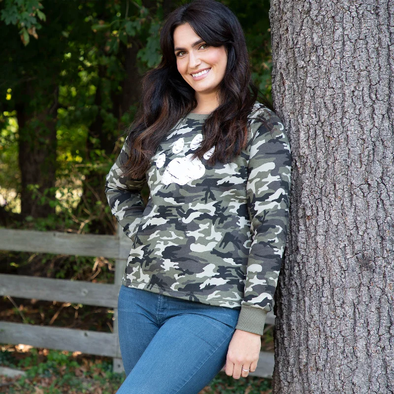 Distressed Paw Camouflage Sweatshirt Hoodie with Batwing Sleeves Loose Dramatic