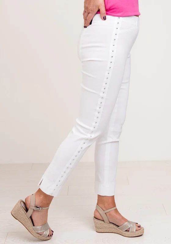 Robell Rose 09 Studded Cropped Trousers, White Trousers Vintage Classic