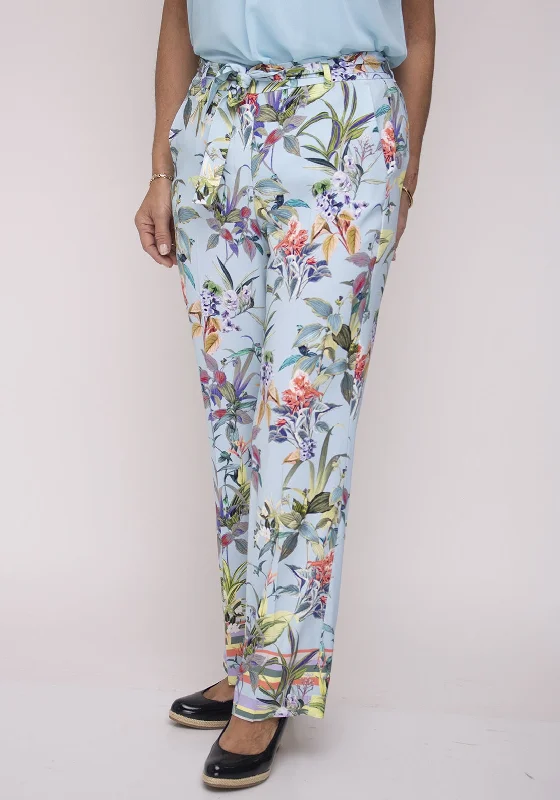 Bianca Floral Straight Trousers, Blue Multi Trousers practical easy-care