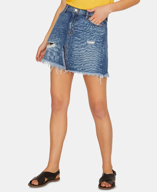 Sanctuary Sunny Distressed Denim Mini Skirt chiffon skirt lightweight