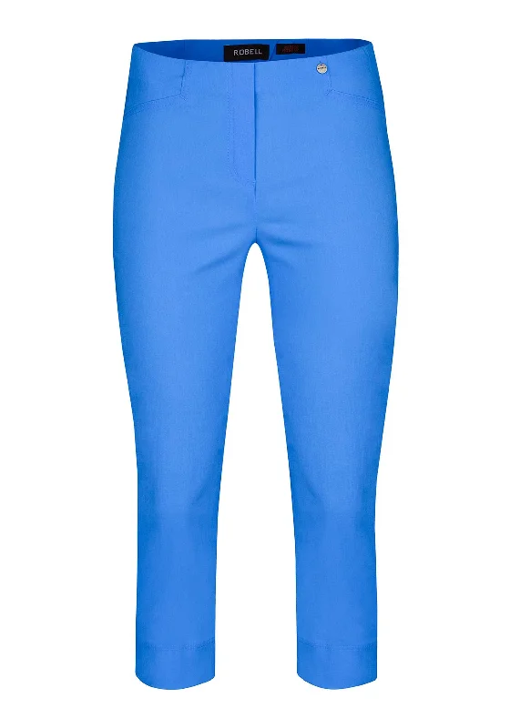 Robell Rose 07 Slim Fit Cropped Trousers, Blue Trousers Running Lightweight