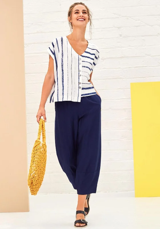 Naya Cropped Wide Leg Casual Trousers, French Blue Trousers New Arrival