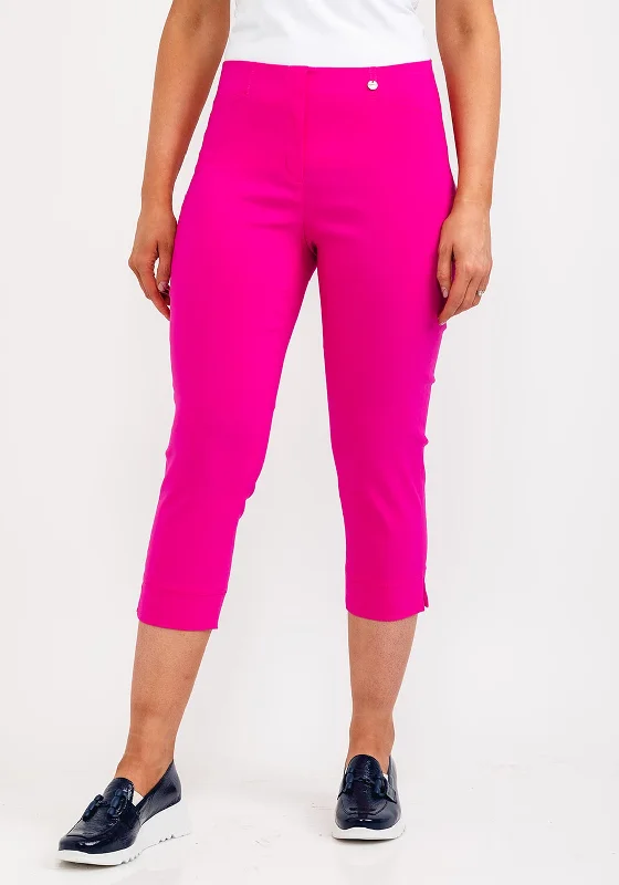 Robell Rose 07 Slim Fit Cropped Trousers, Cabaret Pink Trousers Fleece Cozy