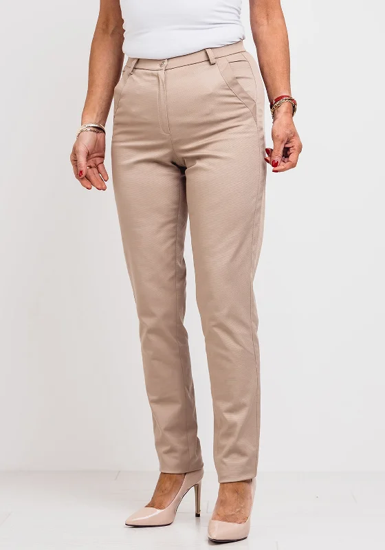 Meri Esca Ribbed Slim Fit Trousers, Beige Trousers Custom Made