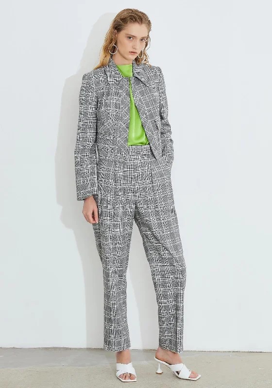 Birelin Checked Slim Fit Trouser, Black & White Trousers Low Rise Relaxed