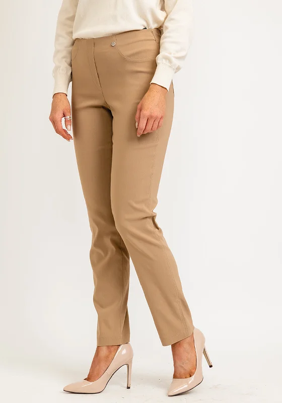 Robell Bella Full Length Slim Leg Trousers, Latte Trousers Timeless Classic