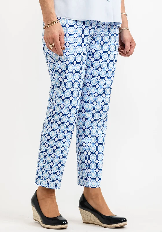 Robell Bella 09 Ankle Grazer Printed Trousers, Blue Multi Trousers Recommended Stylist