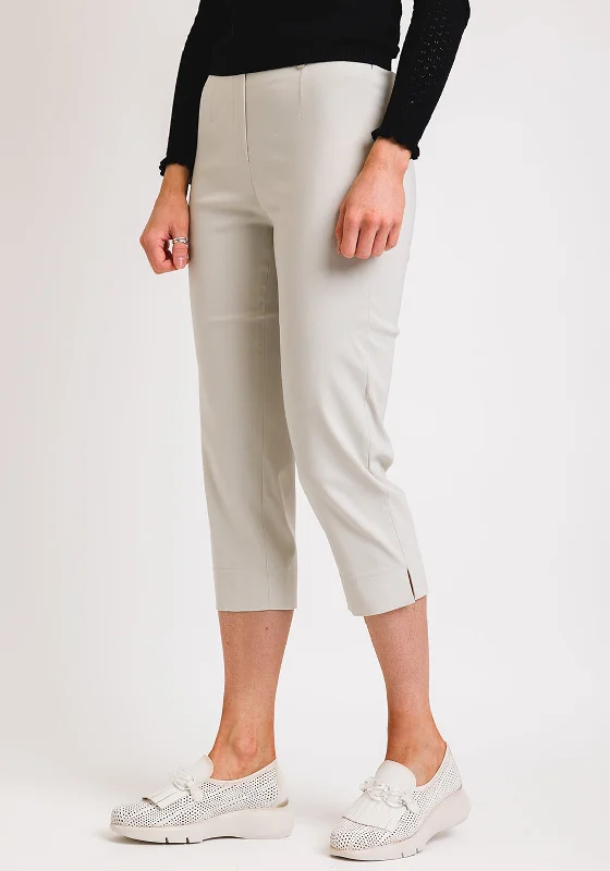 Robell Marie 07 Slim Fit Cropped Trousers, Beige Trousers Silk Elegant