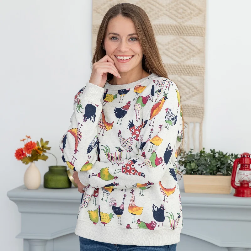 All Over Rooster Crewneck Sweatshirt Hoodie with High Neck Warm Protective