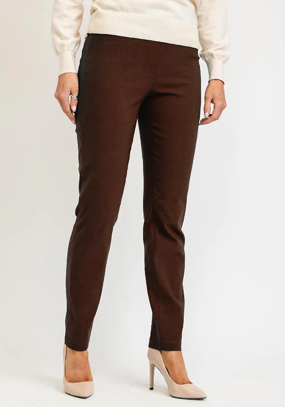 Robell Marie Full Length Slim Leg Trousers, Rust Trousers fashionable trendy