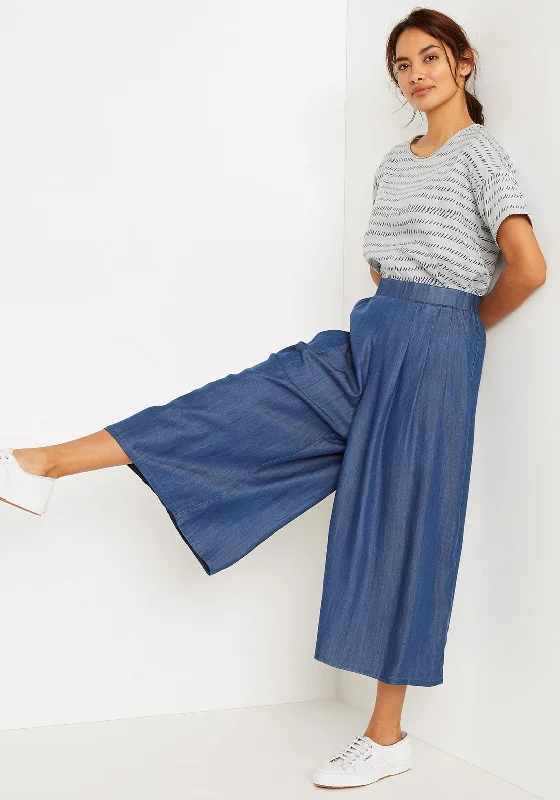 White Stuff Elsa Denim Culotte Trousers, Blue Trousers Satin Smooth