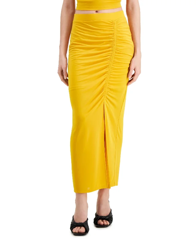 INC International Concepts Womens Ruched Slit Midi Skirt silk skirt lustrous