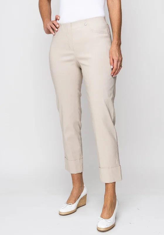 Robell Bella 09 Turn Up Crop Trousers, Beige Cropped Trousers Casual Linen