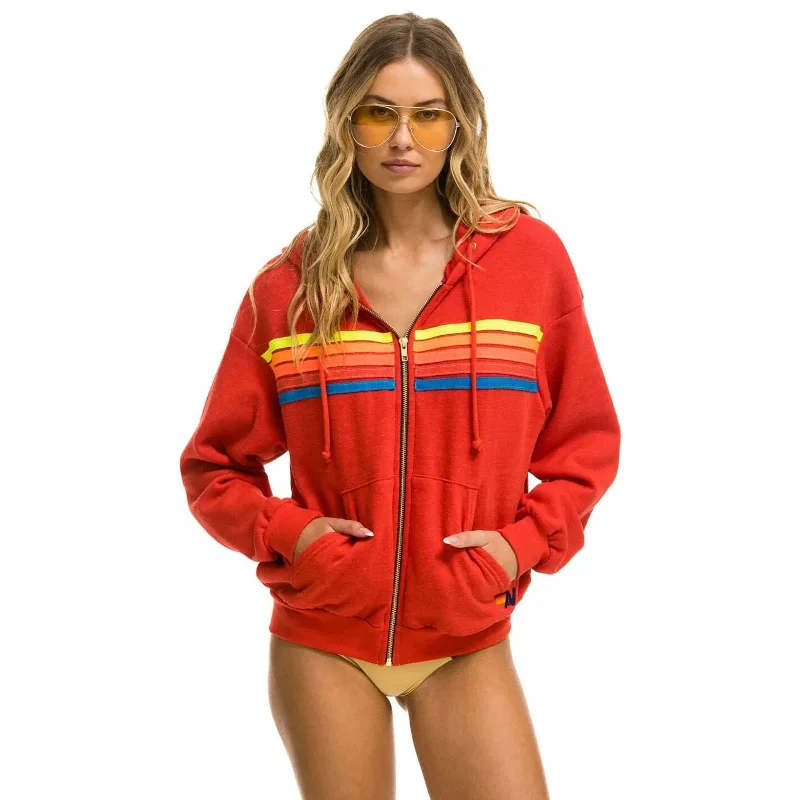 5 Stripe Zip Hoodie Red/Neon Rainbow Hoodie with Reflective Safety Nightwear