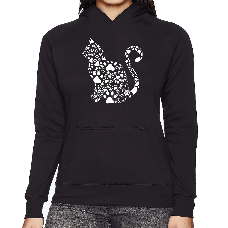 Cat Claws - Women's Word Art Hooded Sweatshirt Hoodie with Tied Waist Feminine Flattering