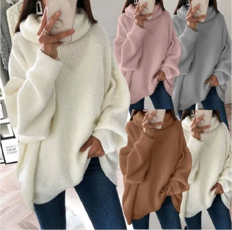 Solid Color Long Sleeves High Collar Sweater HC0176 Zippered Front Buttoned Front Snap Front