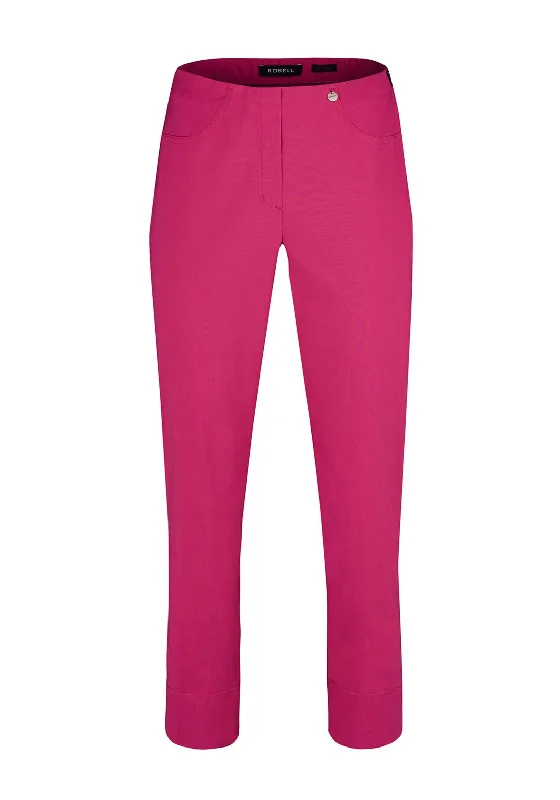 Robell Bella 09 Turn Up Ankle Grazer Trousers, Pink Trousers Harem Relaxed Fit