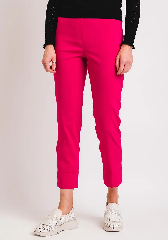 Robell Bella 09 Turn Up Cropped Trousers, Raspberry Pink Trousers Mesh Breathable