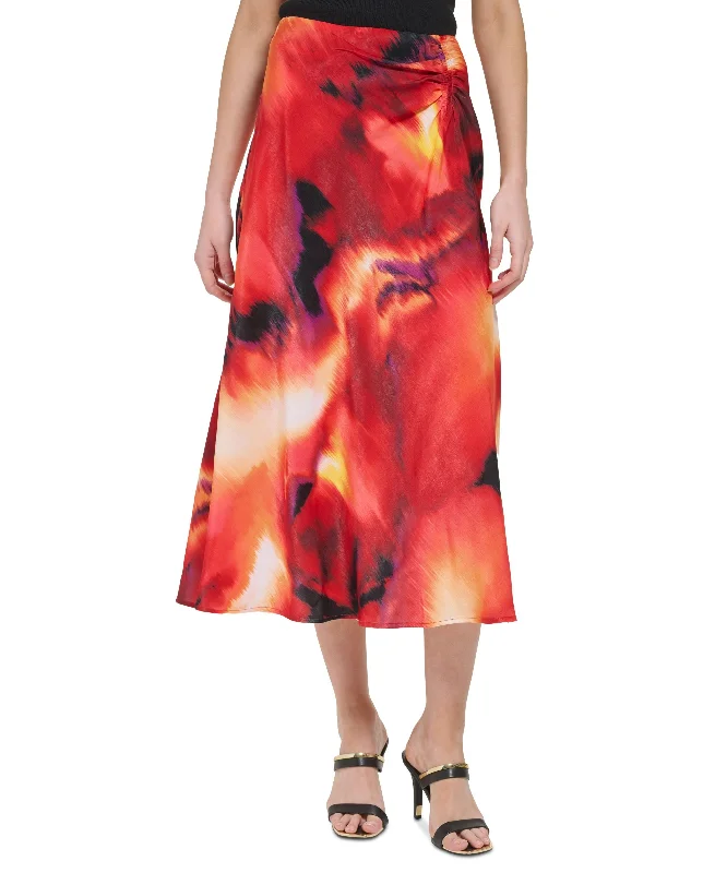 Women's Printed Ruched Satin Skirt tiered skirt playful