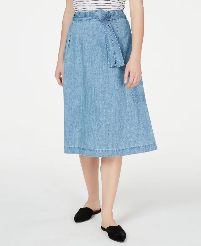 Eileen Fisher Cotton Belted Pull On Skirt chiffon skirt floaty