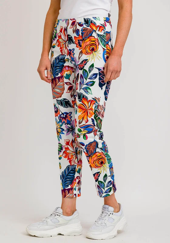 Robell Rose 09 Wild Flower Cropped Trousers, White Multi Trousers Solid Black