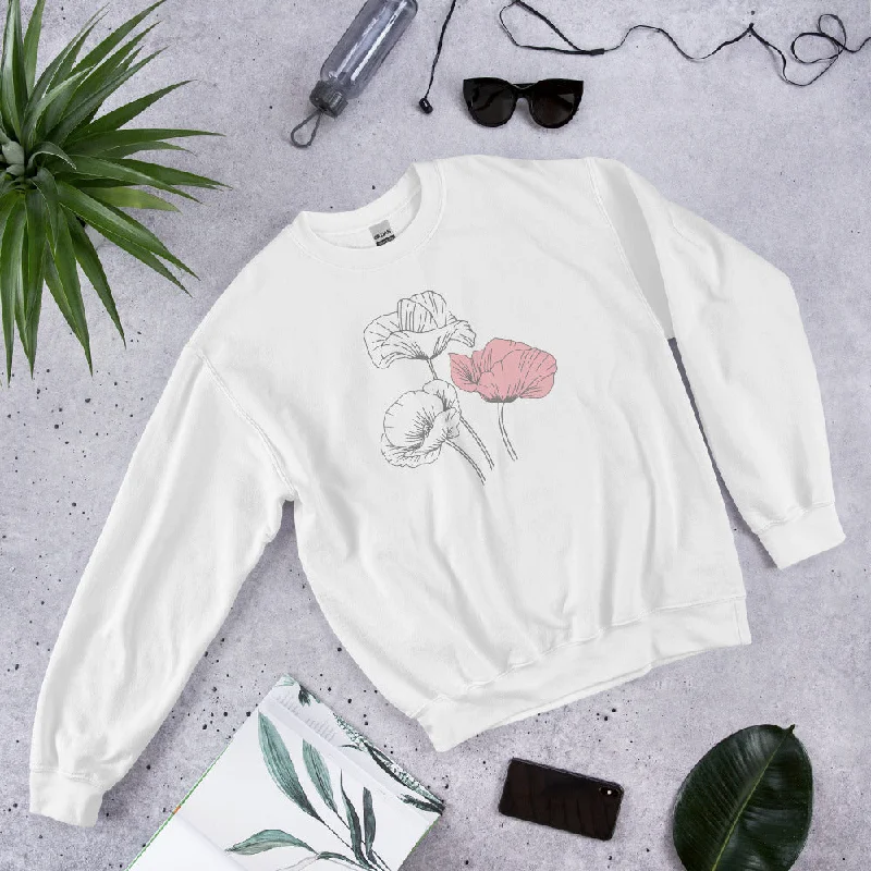 Botanicals Crewneck Sweatshirt Hoodie with Thumb Holes Functional Cozy