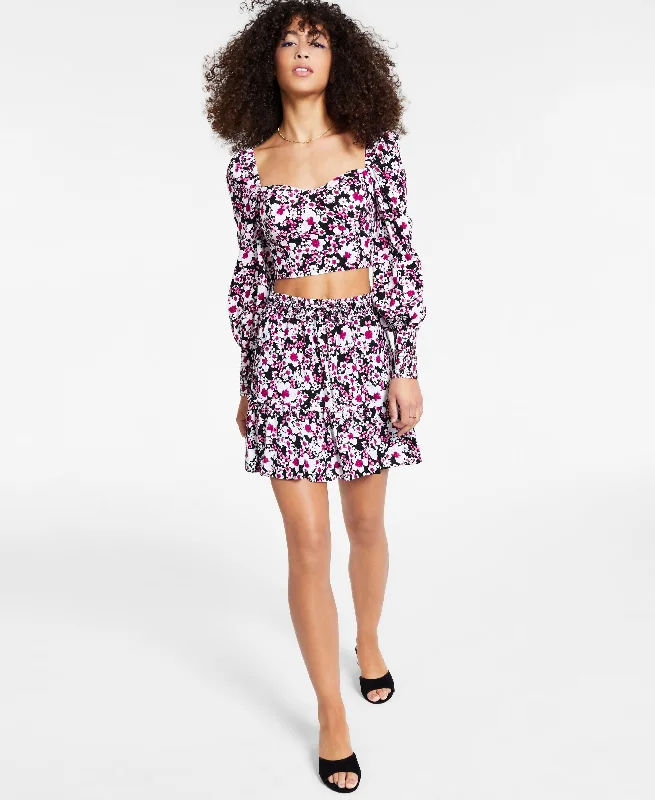 Bar III Floral Print Ruffled Skirt pleated skirt texture